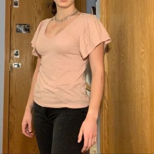 Pink Short Sleeve Shirt with Ruffled Sleeves